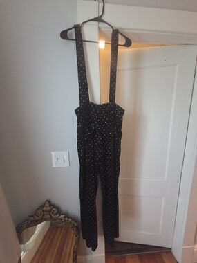 Cider Black Polka Dot Suspender Jumpsuit